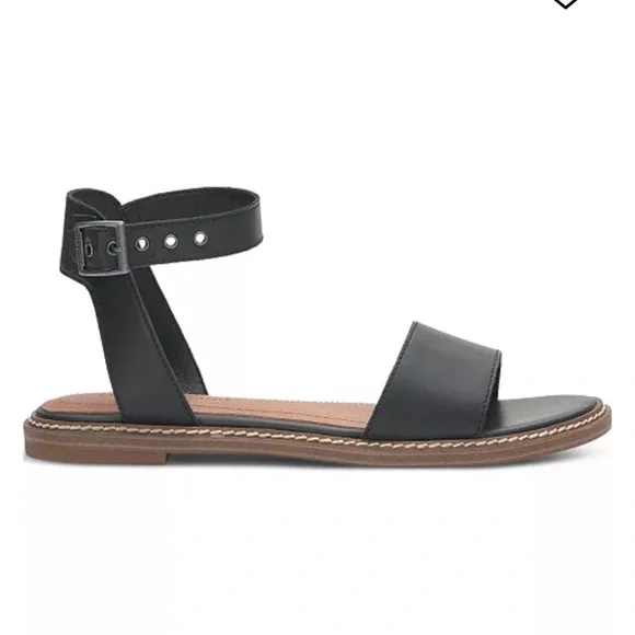 LUCKY BRAND Kimaya Black Leather Ankle-Strap Comfort Flat Open Toe Sandals 7.5 M - Picture 10 of 12
